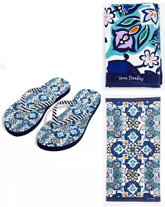 Vera Bradley LISBON MEDALLION COOL Toalla de Playa + Chanclas Grandes 9-11 Nuevo Sellado - Imagen 1 de 6