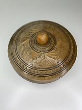 Antique round box with domed lid wood treen patch / snuff box bowl vintage craft