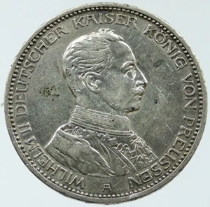 1914 A Germany PRUSSIA King WILHELM II 0.48oz Silver 3 Mark GERMAN Coin i1117667 - Picture 1 of 2