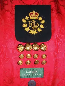 RALPH LAUREN RLL EMBROIDERED BIG CROWN PATCH W/ SIGNATURE BUTTON SET FOR BLAZER - Picture 1 of 15
