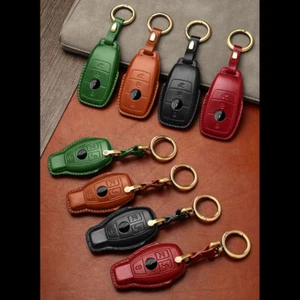 Hecho a mano Cuero Genuino Artesanal Coche Llavero Estuche Cubierta Delantero Benz Llaveros Bolso - Imagen 1 de 19
