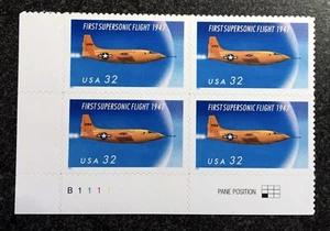 1997USA #3173 32c First Supersonic Flight - Plate Block 4 Mint airplane - Picture 1 of 4