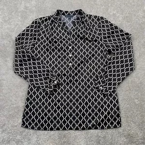 Brooks Brothers 346 Geometric Tunic Blouse Women's Size L Black Long Sleeves - Picture 1 of 13