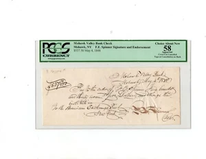 1848  Mohawk Valley Bank Check  New York Signed By Francis E. Spinner - Picture 1 of 2