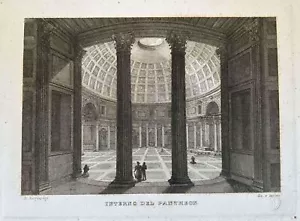 INTERNO DEL PANTHEON GIOVANNI ACQUARONI 1826 ROMA ROME STAMPERIA ANTONELLI ORIGI - Picture 1 of 2