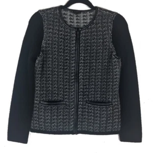 NEW Talbots Women’s Size XS Leather Trim Black White Tweed Jacket  Zipper $146 - Picture 1 of 8