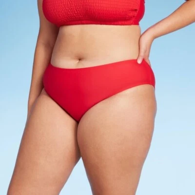 Parte inferior de bikini Wild Fable de pierna ultra alta cobertura ajustable talla grande 2X roja Foto 1 de 4