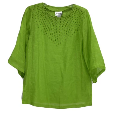 Camisa Linea Louis Dell'Olio Top Lino 2 Piezas Blusa Cuentas Gran Tamaño XS Verde Foto 1 de 4