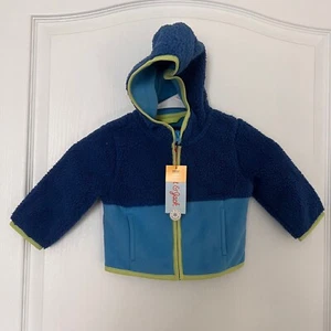 Cat & Jack Boy Fleece Coat Jacket Hooded Long Sleeve Full Zip Colorblock 12M NWT - Picture 1 of 9