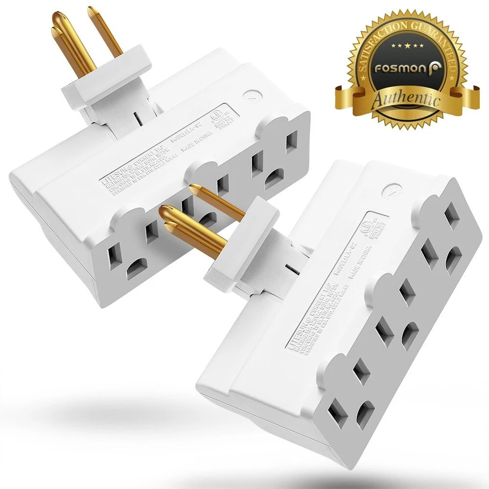 Fosmon x2 ETL Listed Grounded Swivel 3Outlet Indoor Wall Tap Power Strip Adapter - Image 1 of 4