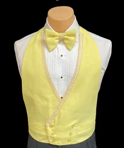 Men's Vintage Yellow Tuxedo Vest with Matching Bow Tie Prom One Size Fit All - Picture 1 of 3