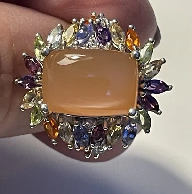 Anel de pedra preciosa Peach Moonstone ShopLC lindas cores de outono!!! Tamanho 5 - Imagem 1 de 4