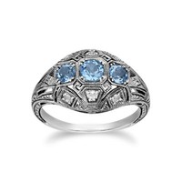 Gemondo 925 Sterling Silver Art Nouveau 0.43ct Emerald & Marcasite Floral Ring Gemondo 925 Sterling Silver Art Nouveau 0.43ct Emerald & Marcasite Floral Ring