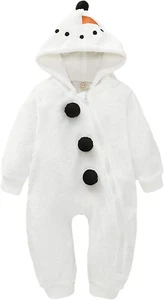 Baby Boy Girls Christmas Romper Velvet Hoodied Snowman Jumpsuit Toddler Xmas Clo - Picture 1 of 7