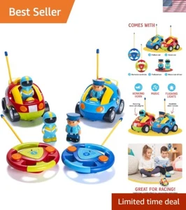 Cartoon Remote Control Car - 2-Pack Police Car and Race Car Toddler Toys - RC... - Picture 1 of 8