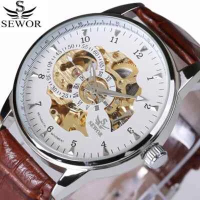Reloj Hombre Esqueleto Automático Cuerda Automática Reloj Mecánico Cuero Marrón Reloj Pulsera Foto 1 de 4