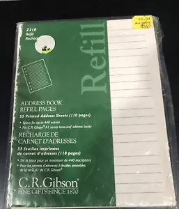 C.R. Gibson Address Book Refill Pages, Z210 - 55 Sheets NEW AI Series Loose leaf - Picture 1 of 10