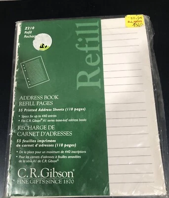 C.R. Gibson Address Book Refill Pages, Z210 - 55 Sheets NEW AI Series Loose leaf - Image 1 of 4