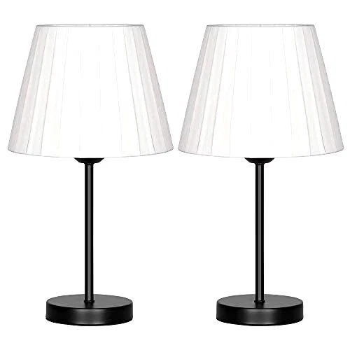 Lámparas de mesita de noche/mesita de noche pequeñas con pantalla de tela blanca, HAITRAL (juego de 2) Foto 1 de 4