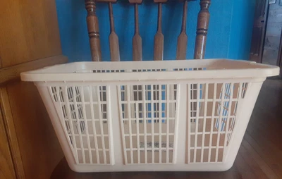 Vintage Rubbermaid Laundry Basket - Beige # 2965 Rectangular Cream Almond READ - Image 1 of 4