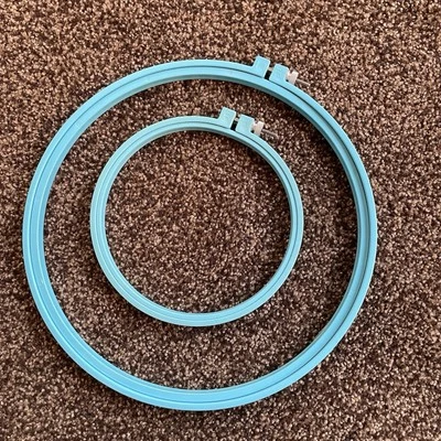 Lot of 2 Vintage Hoops 6" & 10" Round Made In USA Plastic Blue Embroidery Crafts - Image 1 of 4