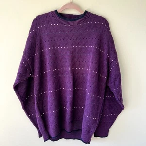 Vtg ANDHURST Purple Zig Zag Dot Stripe Knit Cotton Sweater Mens L 90s - Picture 1 of 5