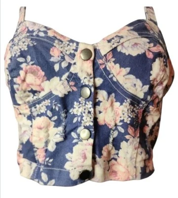Bustier Denim Estampado Floral Nollie Talla Grande Festival Coachella Niña Usado en Excelente Condición Foto 1 de 4