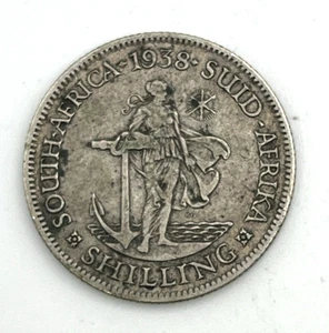 Moneda de plata 1938 chelín sudafricano .800 tamaño cuarto dama ancla una 1 - Imagen 1 de 2