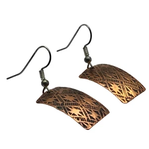 Copper Sterling Navajo Bar Earrings Dangle New Mexico - Picture 1 of 5