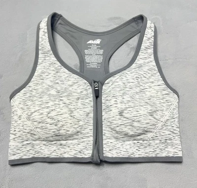 Avia Sports Bra Youth XL Women M Heather Gray Seamless Zip Front Racerback NWOT - Image 1 of 4