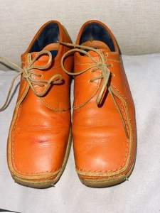 John Fluevog Lace Up Orange Leather Shoes Oxfords Square Toe Rubber Soles Sz 37 - Picture 1 of 12