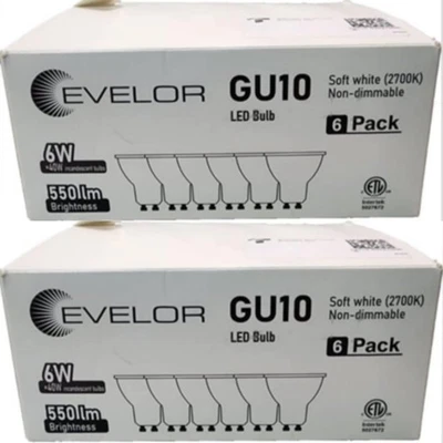 EVELOR GU10 LED 6-Pack Light Bulb Soft White (2700K ) Non-Dimmable 6W, Pack of 2 - Image 1 of 4