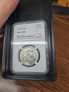 1963D Franklin Half Dollar 50C NGC MS 65 FBL White - Picture 1 of 2