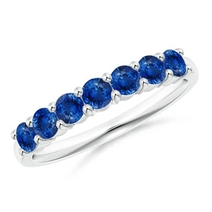 ANGARA 0.98 Ct Half Eternity Seven Stone Sapphire Wedding Ring in 14K Solid Gold - Picture 1 of 34