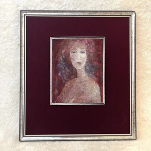 Quadro originale vintage Susan Luse velluto con cuciture ritratto di signora incorniciato 17x19" - Foto 1 di 6