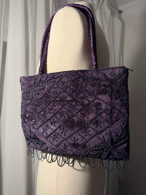 Vintage Purple Velvet Beaded Handbag Shoulder Bag/Clutch - Image 1 of 3