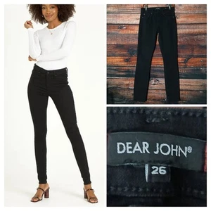 Dear John Jeans Size 26 Gisele Skinny Mid Rise Dark Black Denim Stretch - Picture 1 of 11