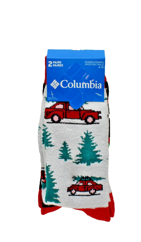 Columbia 2 Pair Christmas Tree Crew Socks Size 4-10 Multicolor 183615