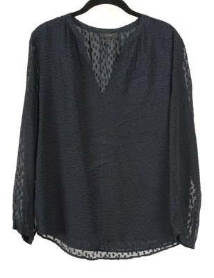 J. Camisa Crew Para Mujer 12 Azul Marino Blusa Transparente Manga Larga Cuello en V Lunares Foto 1 de 4