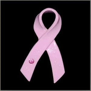 Breast Cancer Awareness Pink Ribbon w/Pink Crystal Pin for Hat Vest or Lapel - Picture 1 of 1