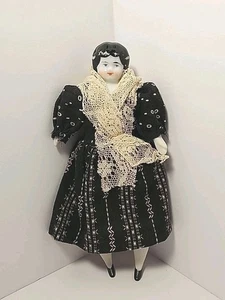 6,5" Antik Deutsch?  Miniatur Puppenhaus Puppe Porzellankopf blaue Augen Sammelpuppe - Bild 1 von 13