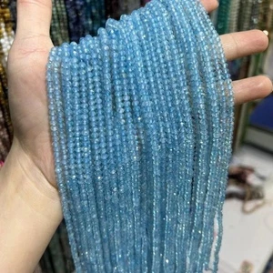 Cuentas de disco espaciador de rondelle micro facetadas de topacio azul natural genuino de 3x4 mm - Imagen 1 de 10