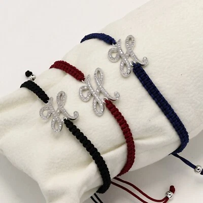 Pulsera de plata de ley 925 con letra/inicial con circonita cúbica con cordón Foto 1 de 4