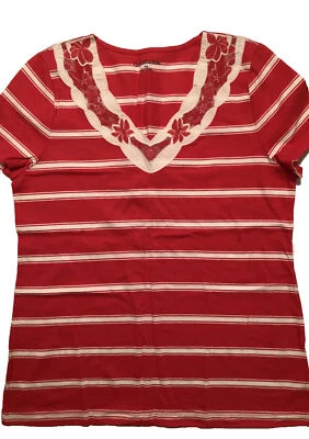 Camiseta Feminina CROFT & BARROW Tamanho Pequeno Pequena Listra Coral Nova - Imagem 1 de 4