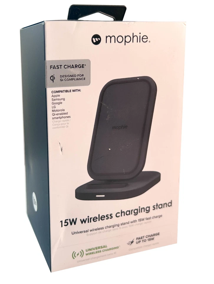 Mophie 15W Qi Fast Wireless Charging Stand Fabric Adapter Cable Black