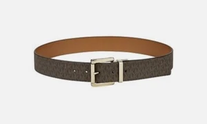 MICHAEL KORS Signature Womens Belt Brown Faux Leather Gold Buckle Size XL - Picture 1 of 4