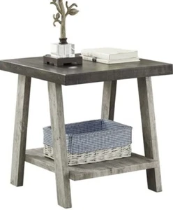 Roundhill Furniture Replicated Wood Regular End Table, Weathered Walnut and Gray - Picture 1 of 3