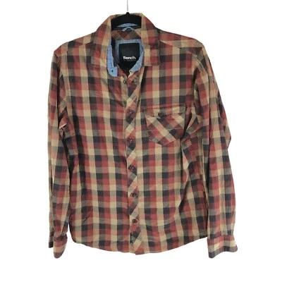 Bench Urbanwear Mens Flannel Shirt Cotton Button Down Pocket Plaid Brown S - Image 1 of 4