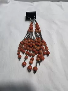 Pendientes largos colgantes vintage de piedra de coral real, conjunto de pendientes de plata de ley - Imagen 1 de 6