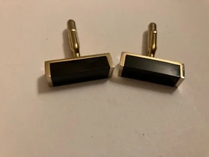 vintage black cabochon rectangle shape cuff links - Picture 1 of 2